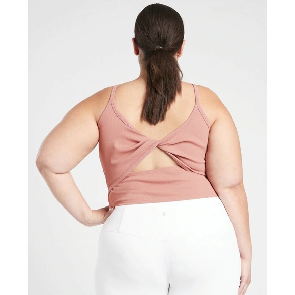 Athleta NEW Women Active Tank Top Twist Back Pink Rib Knit Size 1X Sleeveless - Picture 2 of 7